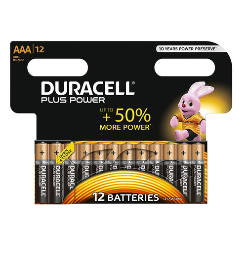 Duracell AAA Plus Power 1.5v Alkaline Batteries (LR03,MN2400) - (12 Pack)