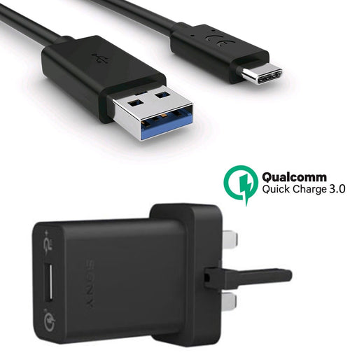 Genuine Sony 3.0 Quick Charge Mains Charger Plug & Type-C USB Data Cable For L1 L2 XZ1 XZ2 XZ3 XA1 XA2 XA3