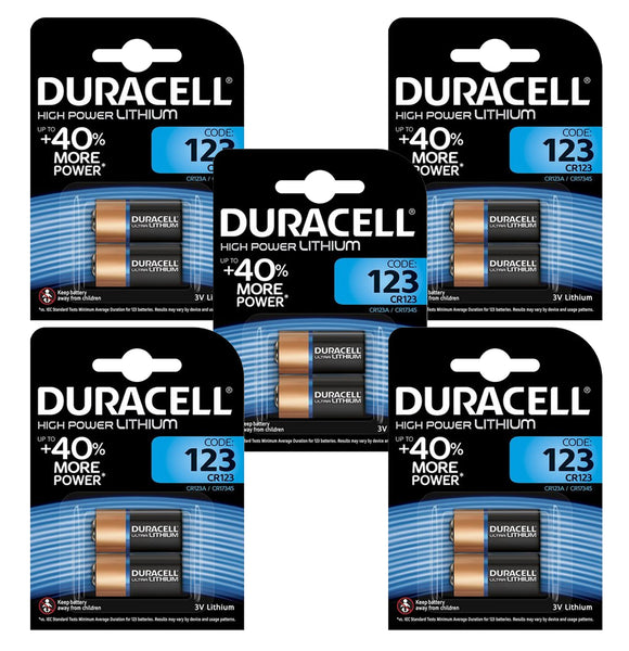 Duracell x10 CR123 3V High Power Lithium Batteries (CR123A, CR17345) (5 Packs)