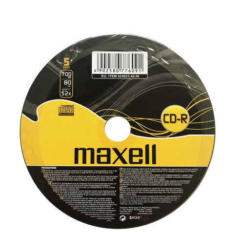 Official Maxell CD-R 5 Pack Blank Recordable Media Discs 700MB Extra Protection