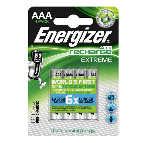 Energizer AAA Extreme 800mAh 1.2v NiMH Rechargeable Batteries - PRE-CHARGERD (Pack of 4)