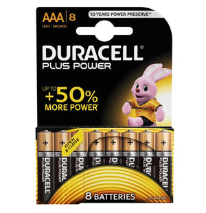 Duracell AAA Plus Power 1.5v Alkaline Batteries (LR03, MN2400)- (8 Pack)