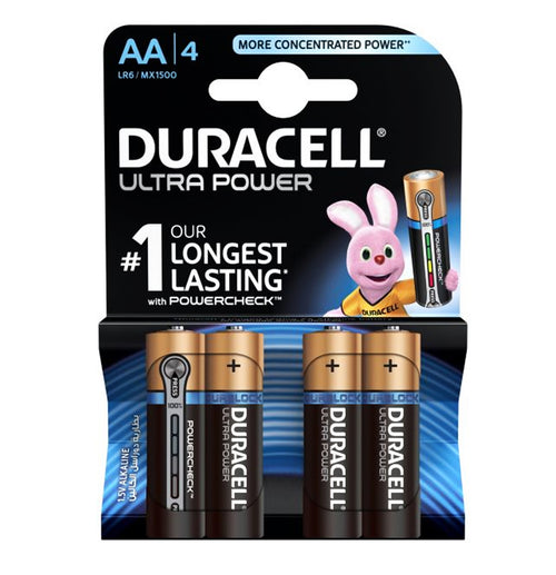 Duracell AA Ultra Power 1.5v Alkaline Batteries (LR6, MX1500) - (4 Pack)