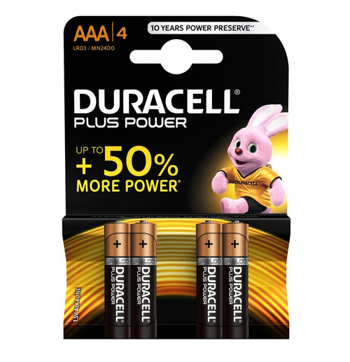 Duracell AAA Plus Power 1.5v Alkaline Batteries (LR03,MN2400) - (4 Pack)