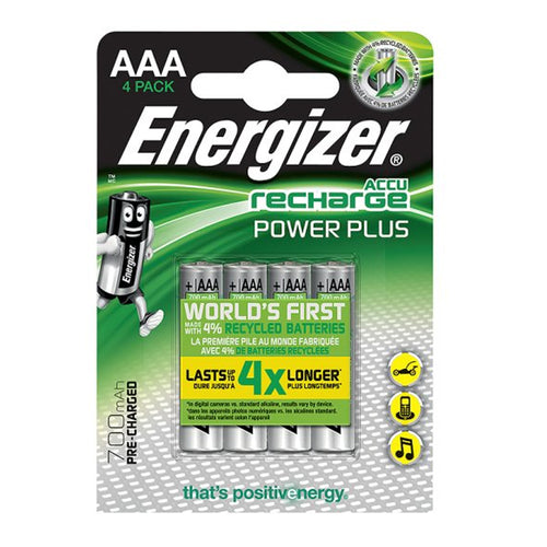 Energizer AAA Power Plus 700mAh 1.2v NiMH Rechargeable Batteries - PRE-CHARGERD (Pack of 4)