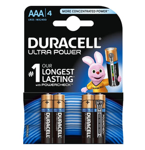Duracell AAA Ultra Power 1.5v Alkaline Batteries (LR03,MX2400) - (4 Pack)