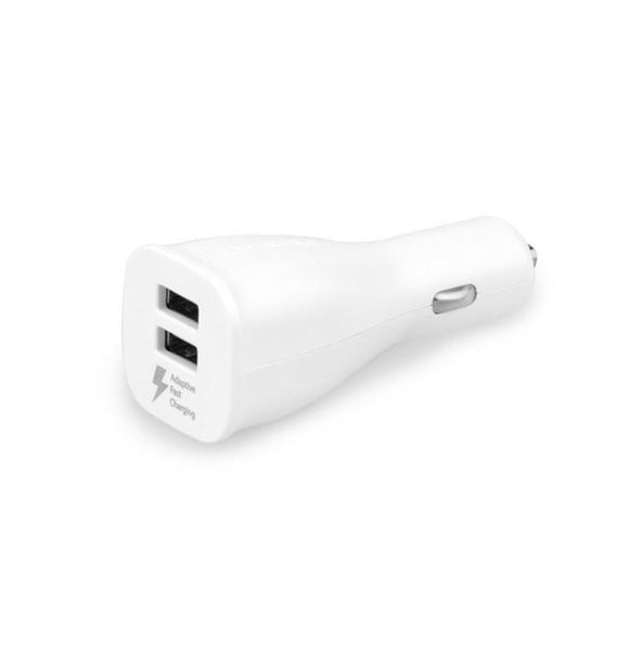 Genuine Samsung 2-Port White Adaptive Fast Car Charger With Micro USB Cable For Galaxy S6, S6 Edge, S6 Plus, S7, S7 Edge