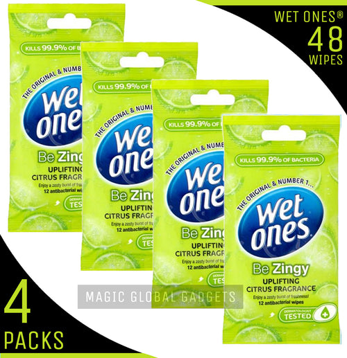 Wet Ones 'Be Zingy' Fragrance Free with Aloe Vera - 4 Packs - 48 Wipes