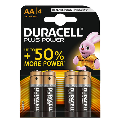 Duracell AA Plus Power 1.5v Alkaline Batteries (LR6, MN1500) - (4-Pack)