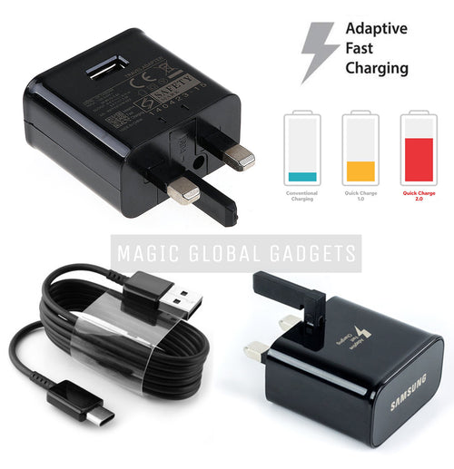 Genuine Samsung Black Fast Charger With Type-C USB Cable For Galaxy S8, S8+, S9, S9+, S10e, S10, S10+