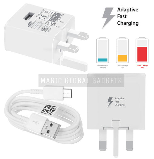 Genuine Samsung White Fast Charger With Type-C USB Cable For Galaxy S8, S8+, S9, S9+, S10e, S10, S10+