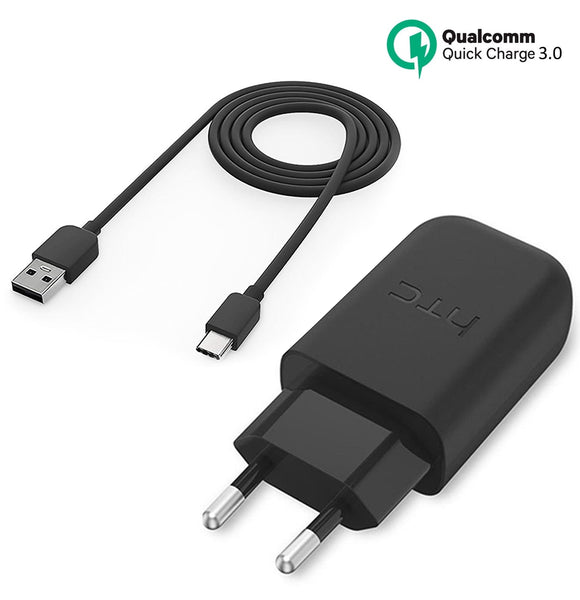 Genuine HTC Quick Charge 3.0 EU 2-Pin Mains Charger & Type-C USB Data Cable For Various HTC Phones